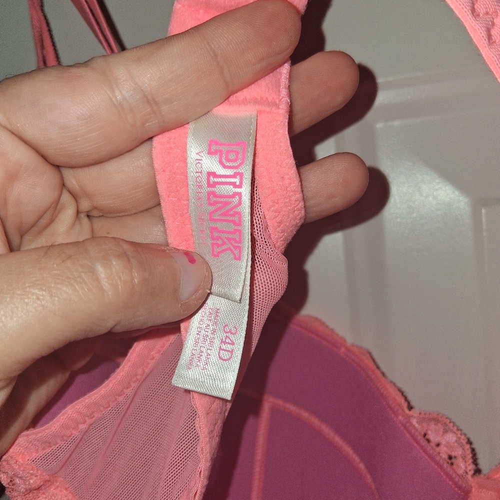VS PINK Victoria's Secret Pink Lace Underwire Bra34D Lightly Lined Demi - Picture 5 of 6